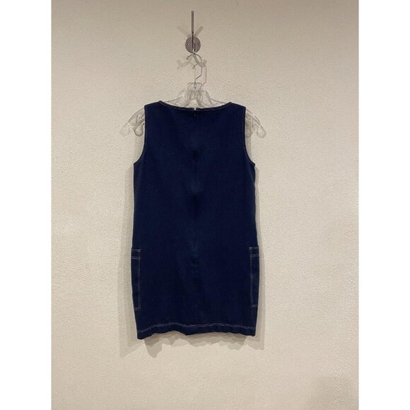 Theory Mod Denim Knit Dress Womens 2 Sleeveless Sheath Shift Pockets Minimalist - Picture 4 of 4